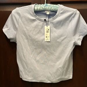 Garage Light Blue Ribbed Short Sleeve Tee